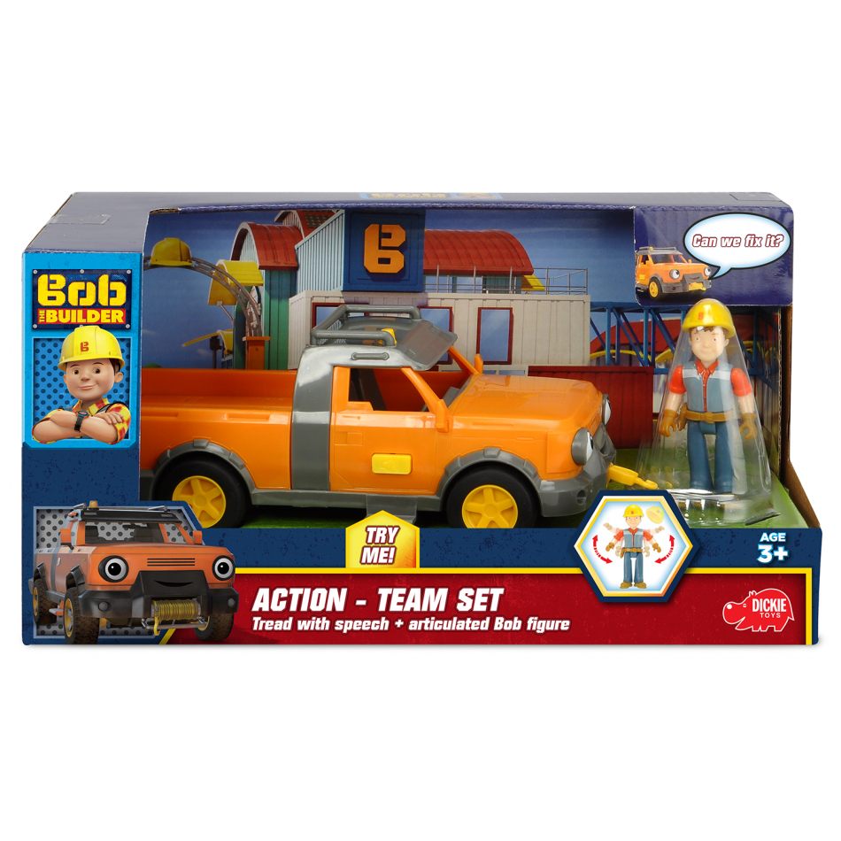 Bob el Constructor - Furgoneta Pick-up Tread 21cm con funciones y figura articulada de Bob (+3 años)